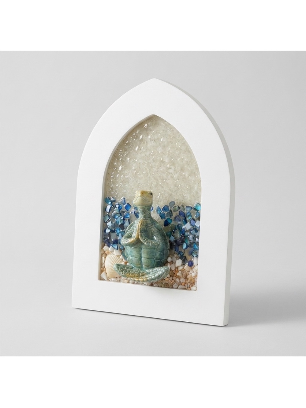 Coastal Turtle Resin Shadowbox Sculpture - White Frame